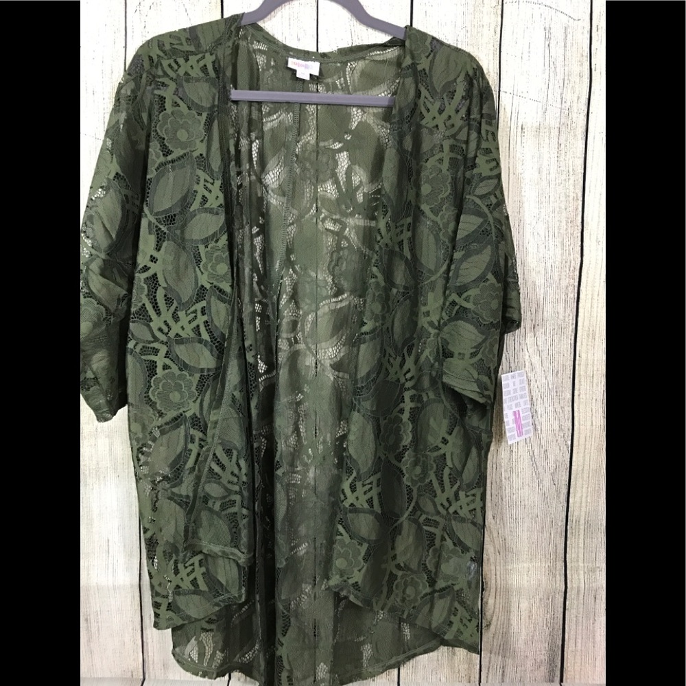LuLaRoe Lindsay olive green sheer lace cover